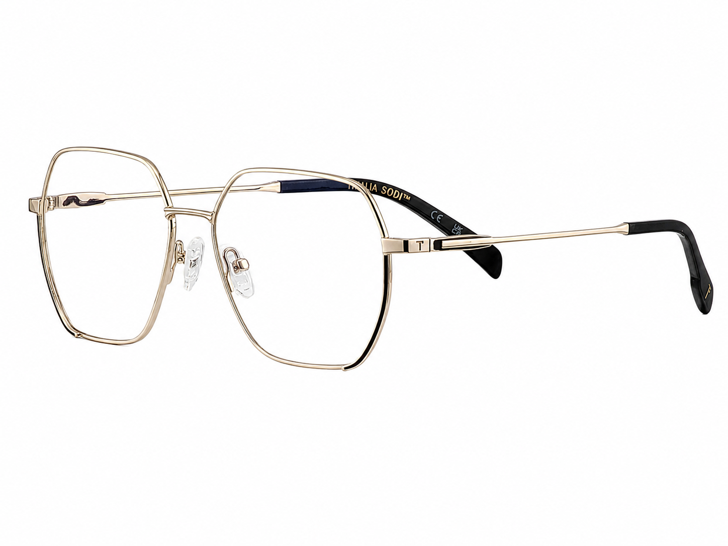 TS-42 C1 · vista diagonal derecha · Dorado y azul marino · Thalia Sodi Eyewear