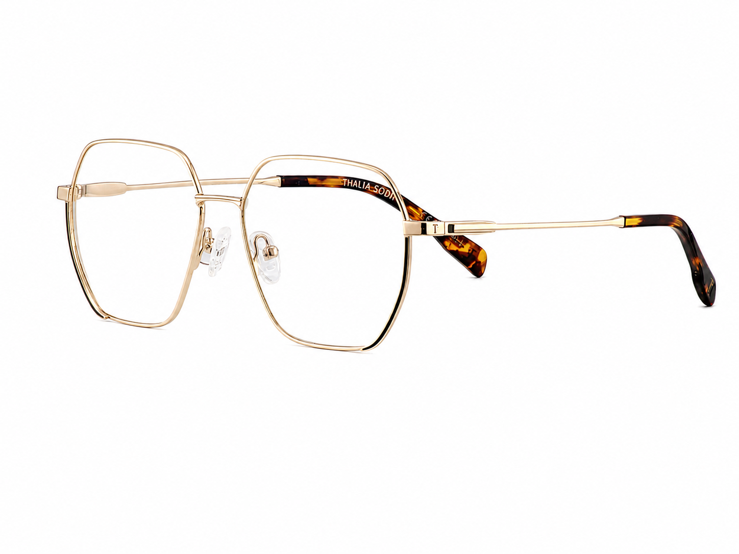 TS-42 C3 · vista diagonal derecha · Dorado y carey oscuro · Thalia Sodi Eyewear