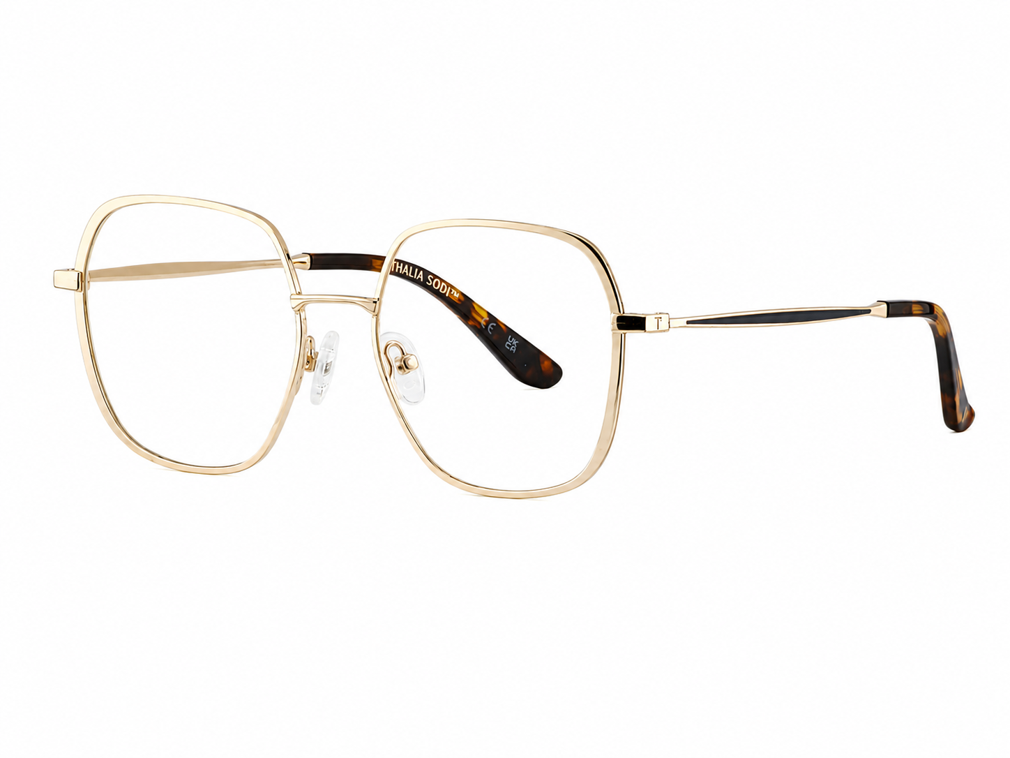 TS-43 C1 · vista diagonal izquierda · Negro, dorado y carey · Thalia Sodi Eyewear