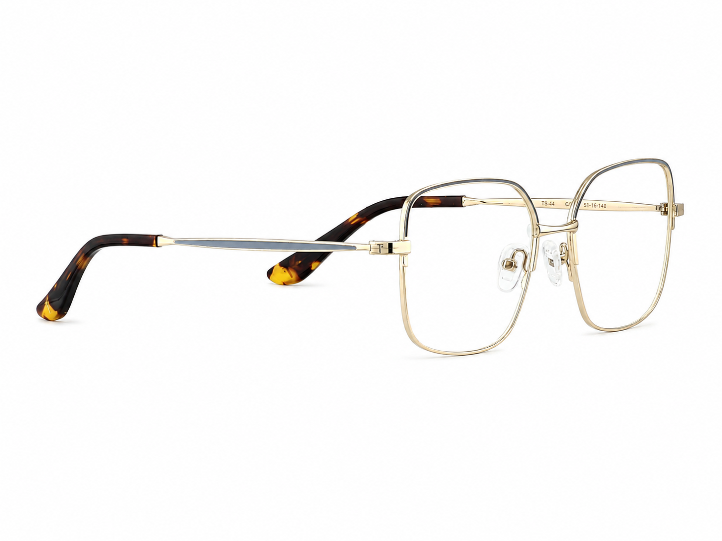TS-44 C1 · vista diagonal izquierda · Azul marino, dorado y carey · Thalia Sodi Eyewear
