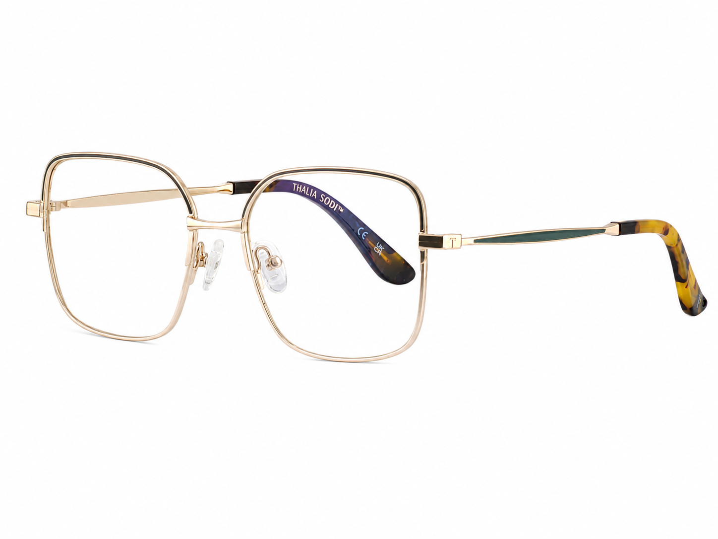TS-44 C3 · vista diagonal derecha · Negro, dorado y carey ámbar · Thalia Sodi Eyewear