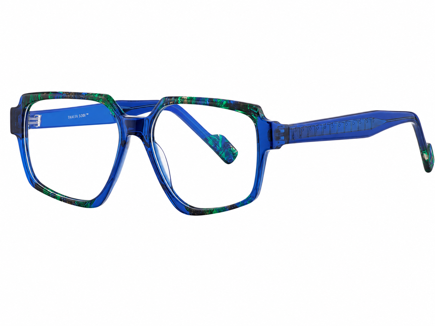 TS-48 C1 · right-angle view · Blue and green pattern · Thalia Sodi Eyewear