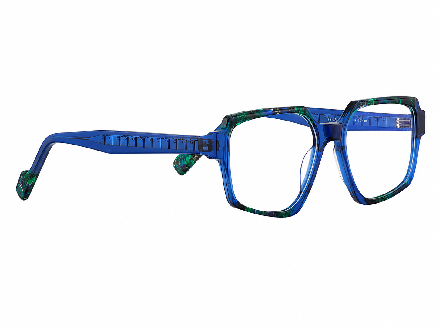 TS-48 C1 · left-angle view · Blue and green pattern · Thalia Sodi Eyewear